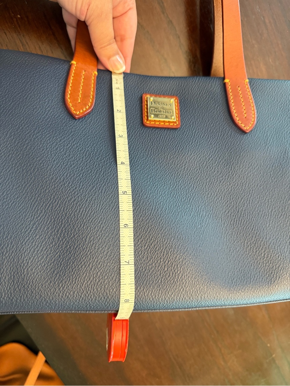 Dooney & Bourke Navy satchel tote bag with Brown Leather Trim - Picture 15 of 16